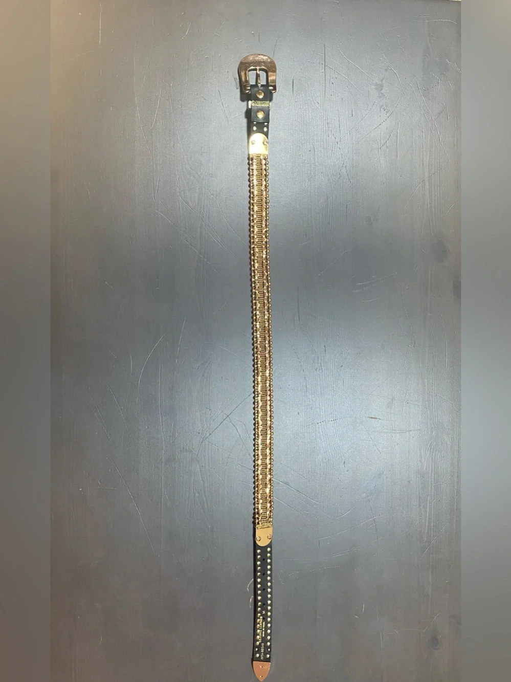 Christine Alexander Rhinestone Crystal Western Belt Black Gold M Medium